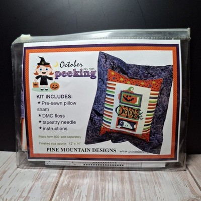 Pine Mountain Cross Stitch Kit OCTOBER IS PEEKING  #581 12''×14'' Sham - NEW