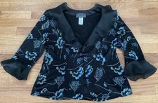 VTG Alex Evenings Jacket ONLY Size PM Petite Medium Sparkle Black Blue Floral