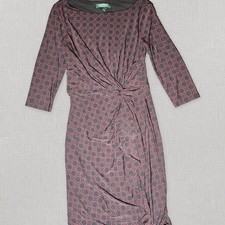 Lauren Ralph Lauren Octagon Print Twist Front Ruffle Jersey Sheath Dress Size 4