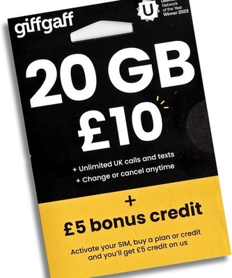 GiffGaff United Kingdom PAYG SIM Card for Visiting UK 3-in-1 Micro Nano Mini