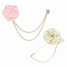 2 Style Rose Flower Lapel Pin for Men,  Pink/Beige