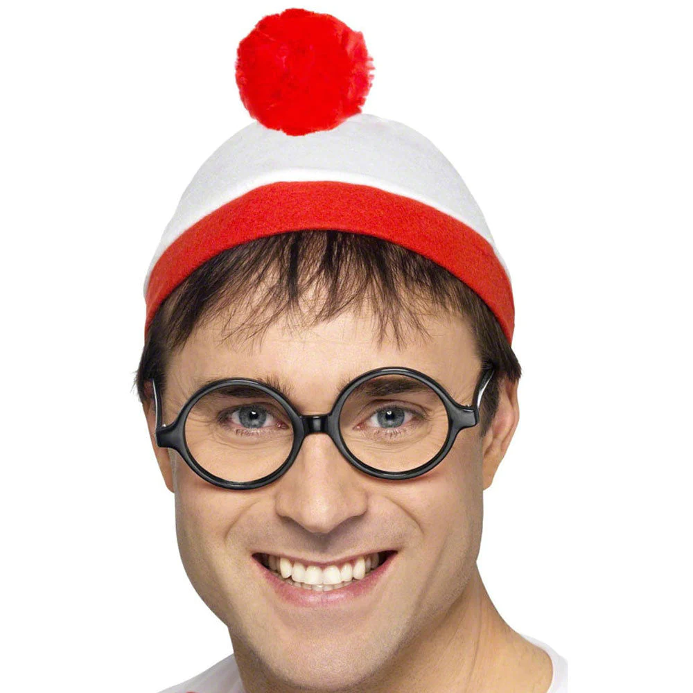 Where's Wally? Cappello + Occhiali Set Istantaneo Costume Kit Taglia Unica