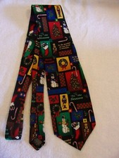 Vintage ~ "CHRISTMAS COLLAGE" 100% Silk Neck Tie by Ralph Marlin - Made in USA