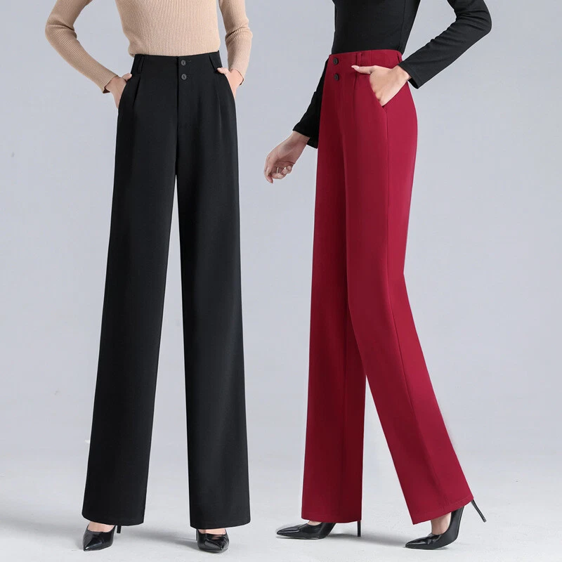 Fashion Lady Suit Pants Dress Trousers Straight Leg Workwear Formal Casual  Solid