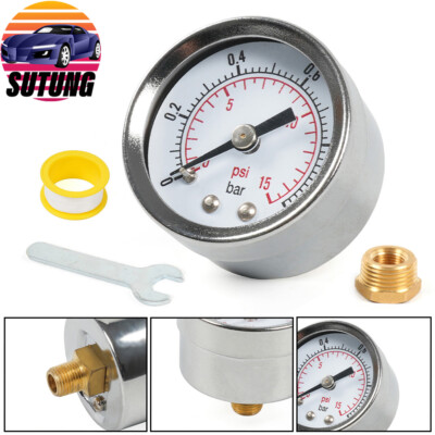 Fuel Pressure Gauge For Holley Carburetor Carb 0-15 psi Chrome White Dial