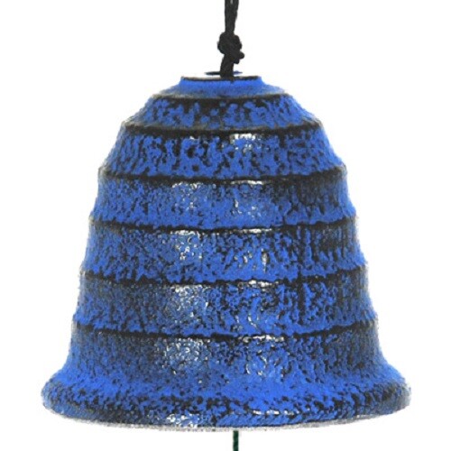 Japanese Furin Wind Chime Bell Nambu Cast Iron Iwachu Hamon Blue Made in Japan - Picture 1 of 2