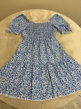 SHEIN   Womans OPEN BACK Blue Floral STRETCH Fit & Flare Dress Size 4 NEW!