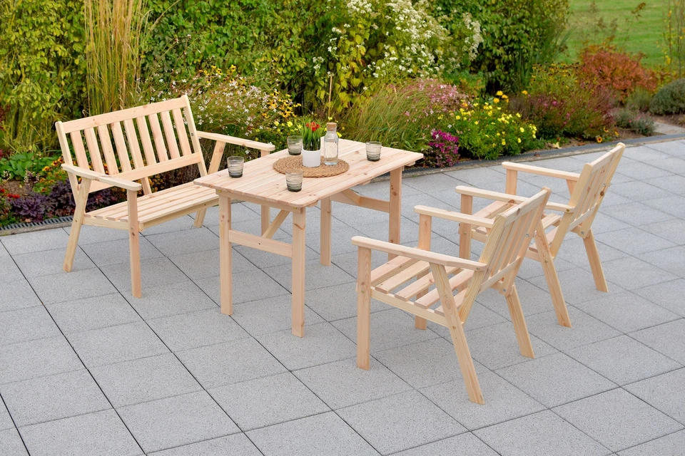 Sitzgruppe Gartengarnitur Holzgarnitur Gartenmöbel Set SYLT 4-teilig Holz Kiefer - Bild 3 von 4