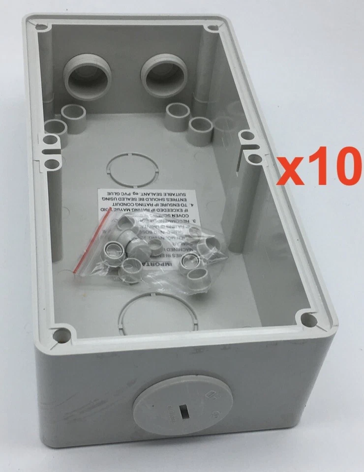 E2 IP66 2 Gang Base Double Weatherproof Enclosure Outlet 2 Module Box Mountng x2 - Image 3 of 4