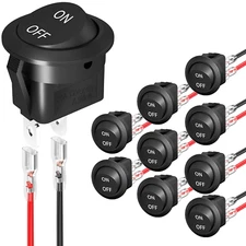 Joinfworld 10Pcs round Rocker Switch 12V on off Switch 12 Volt DC Circle Toggle 