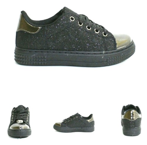 SCARPE BIMBA BAMBINA SNEAKERS GINNASTICA GLITTER BRILLANTINI NERO 31 32 33  34 35 | eBay