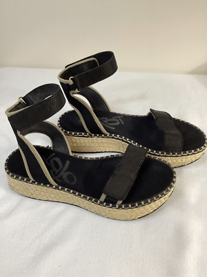 OTBT Women s Leather and Textile Platform Black Sandal Size 8