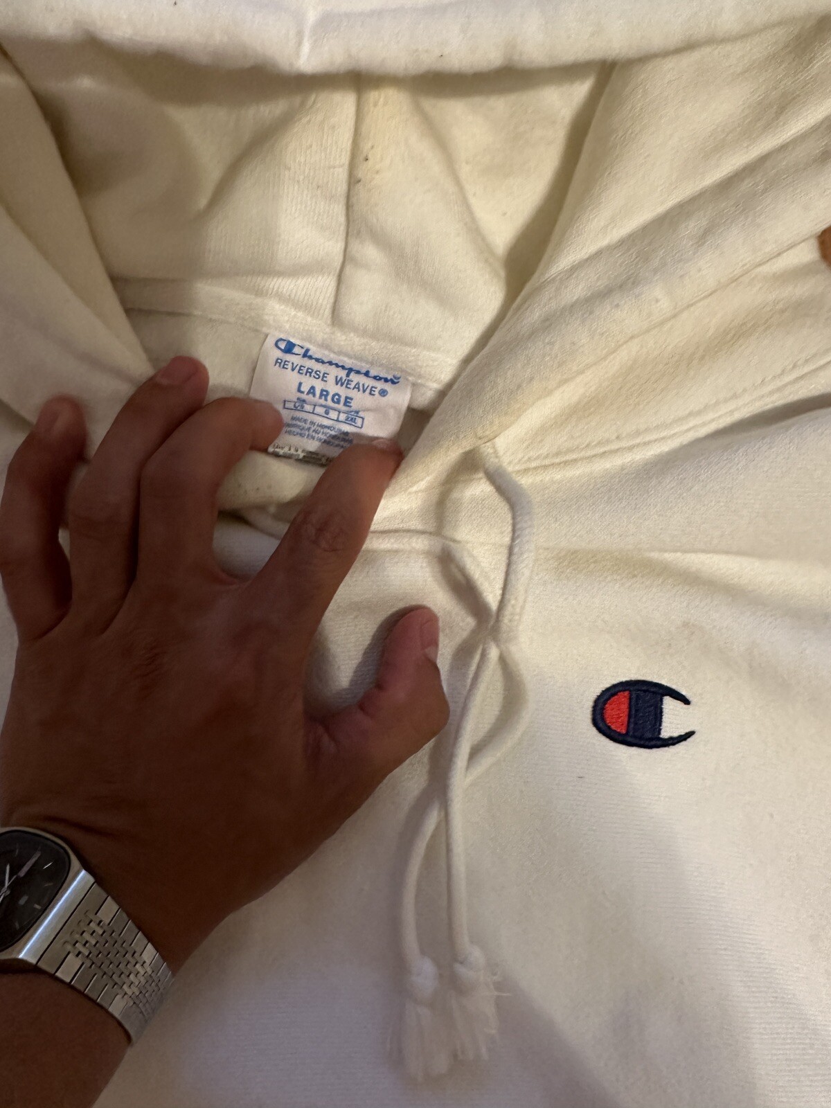 Champion Reverse Weave Patch Logo White Pullover … - image 3