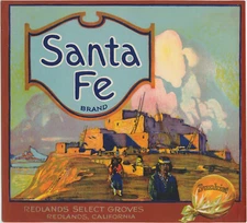 Santa Fe Brand VINTAGE Redlands, California Orange Crate Label 1927  Authentic!