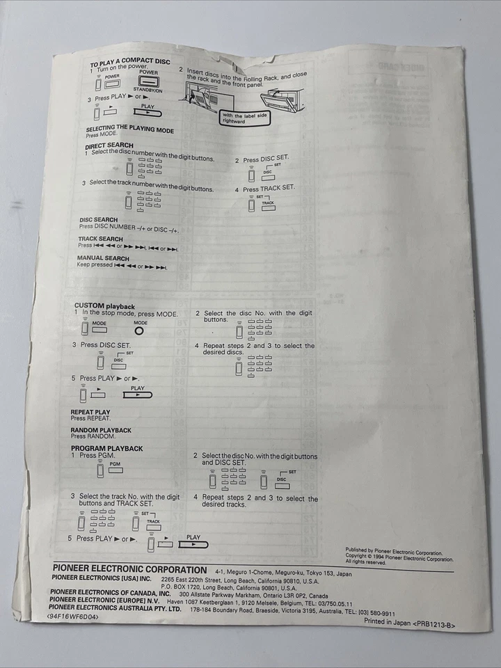 Manual de instrucciones para reproductor de discos Pioneer PD-F100 R1 Foto 2 de 4