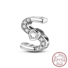 MULA 925 Sterling Silver Letter S DIY Charm Heart AAA CZ Bead For Women Bracelet