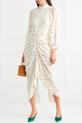 ruched chiffon midi dress Cream Ruched Chiffon Drape Midi Dress