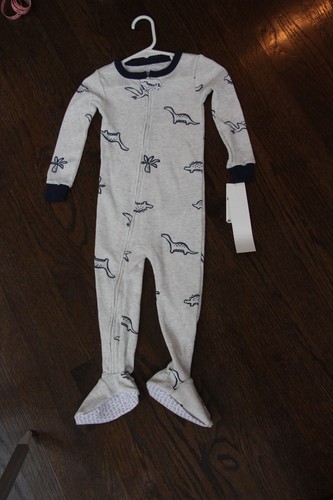 SLEEPER~Carter's Cotton Waffle FOOTED sz: 24 month NEW w tag Cream+Navy Dinosaur
