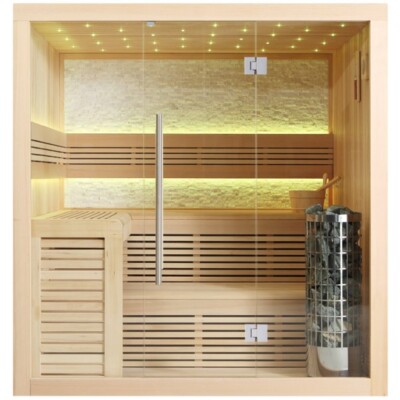 Sauna Saunakabine 200x170 cm aus Hemlock 9kW Cilindro Ofen Finischesauna