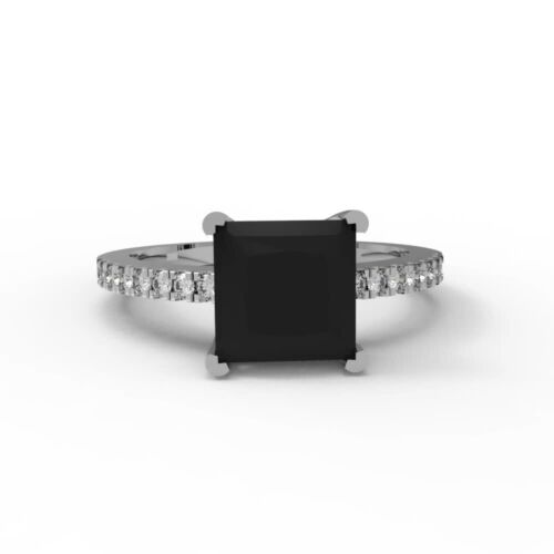 1.62Ct Princess Cut Natural Onyx Engagement Ring for Women, 14K White Gold - Video 1 of 1