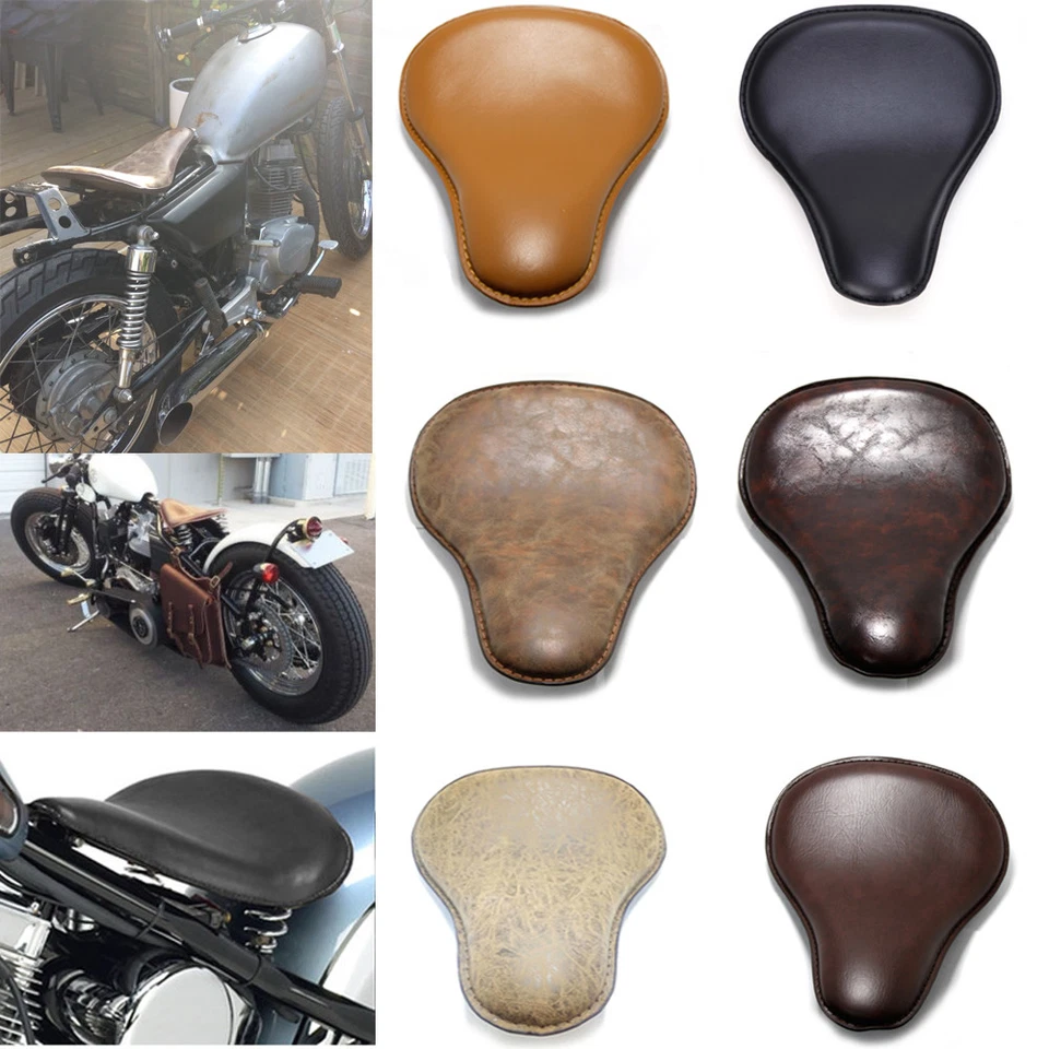 Almohadilla de asiento de conductor retro de cuero con resorte individual para motocicleta para Harley Sportster Dyna Foto 2 de 4