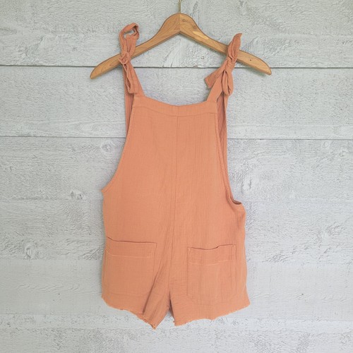 Billabong Girl On The Run Burnt Orange Tie Cotton Gauze Short Romper Sz