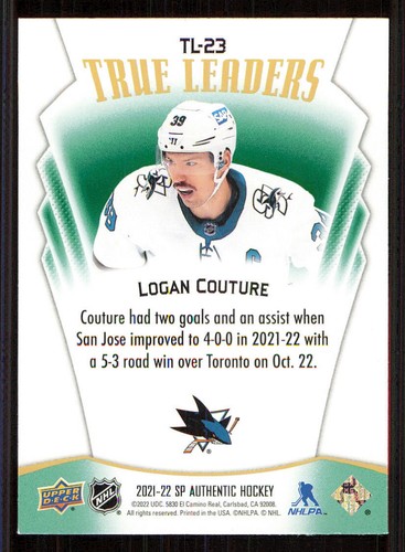 2021-22 SP Authentic True Leaders Green #TL23 Logan Couture - Picture 2 of 2