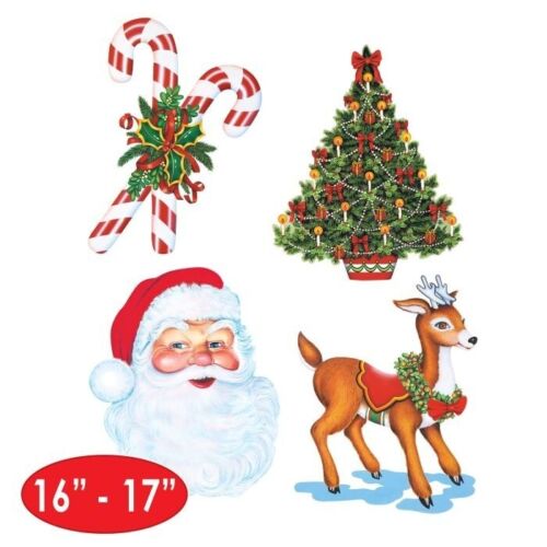 Beistle Vintage Style Christmas Wall Cutouts Santa Candy Canes Reindeer Tree - Picture 3 of 3