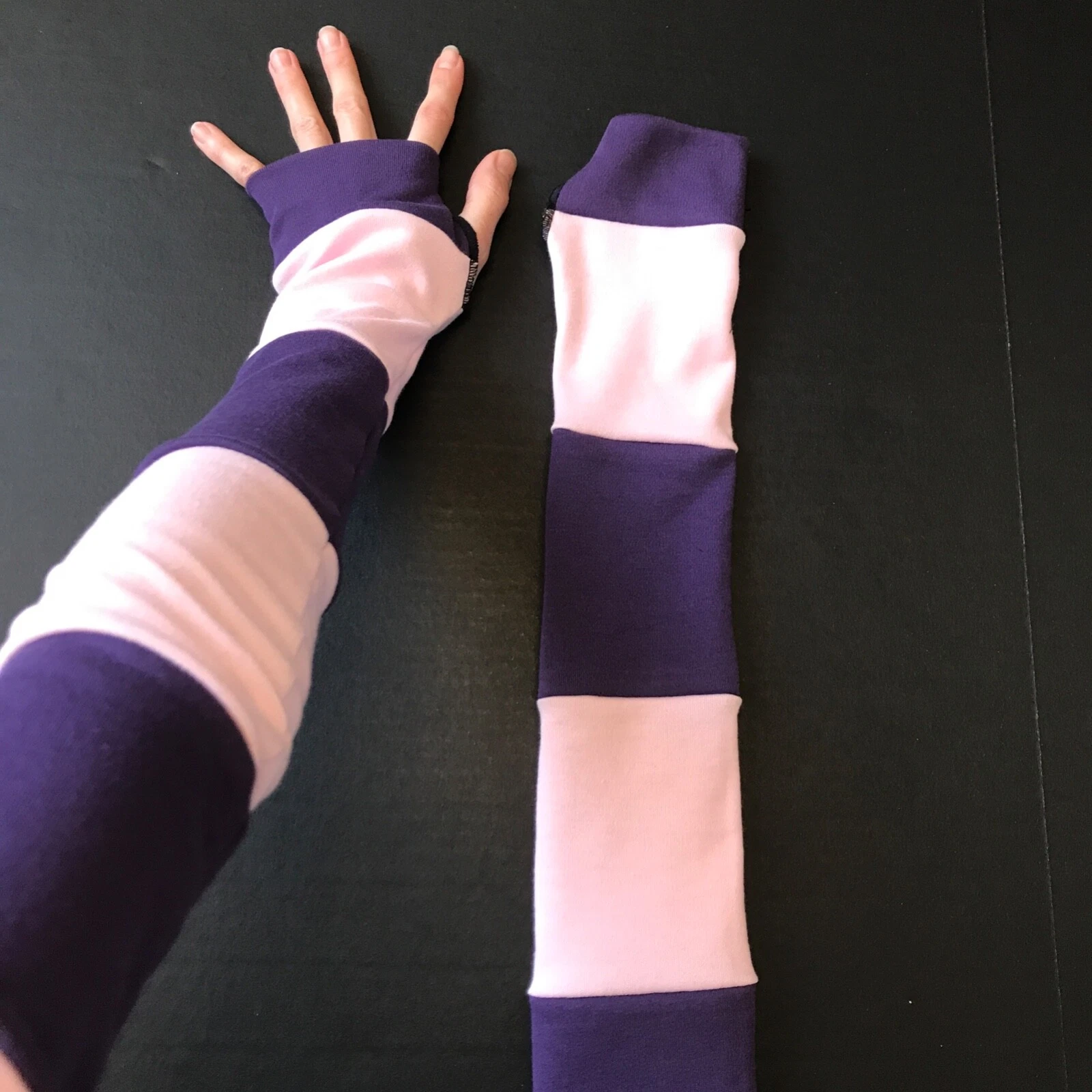 Long Striped Gloves Purple Hand Warmers Pink Armwarmers Patchwork Sleeves Psy OS