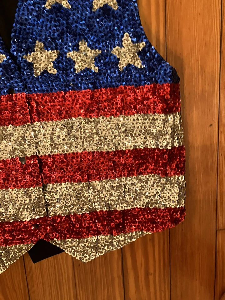 Chaleco de Colección JC 001 Unisex Pequeño Bandera Americana Lentejuelas Pesadas Patriótico Foto 4 de 4