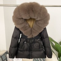 Hooded Womens Real Fox Fur Big Collar Down Jacket Short Coat Overcoat Outwear sz