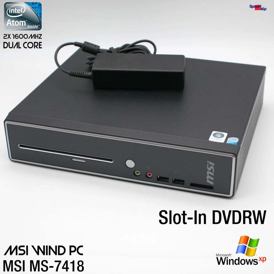 MSI WIND NETTOP PC MS-7418 DUAL CORE COMPUTER WINDOWS XP DVDRW SLOT-IN 500GB HDD