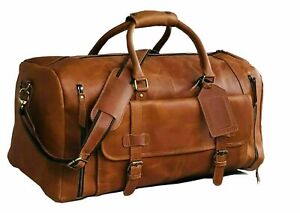 leather buffalo Weekend Bag Mens Leather Travel Bag 24&quot; Duffel Carry on Luggage | eBay