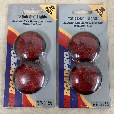 4pc ROADPRO RED ROUND ADHESIVE LIGHTS WITH REFLECTIVE LENS 1.75 Inches