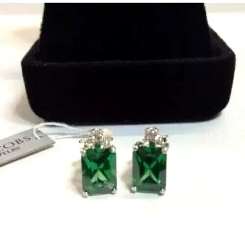 925 Sterling Silver Handmade Lab-Created 8 Ct Emerald stone Antique Earrings - Picture 1 of 4