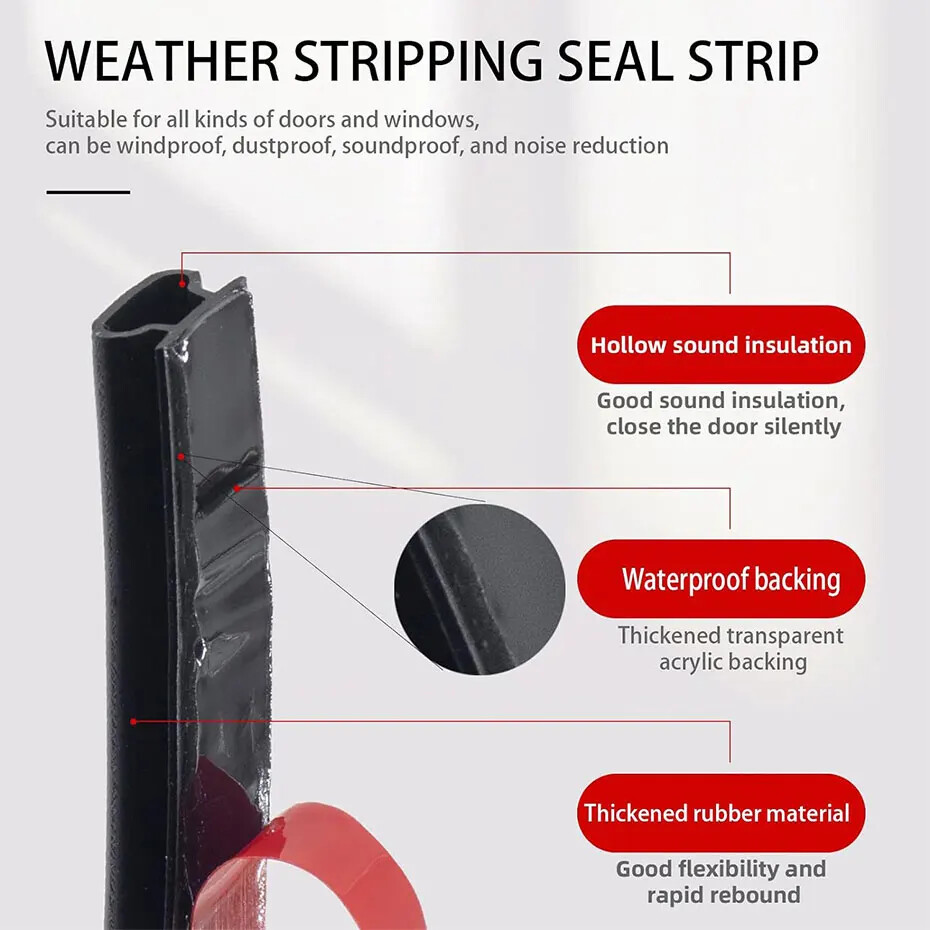 Door Window Seal Strip Rubber Weatherstrip Door Gap Sealing Soundproof