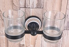 Oil Rubbed Brass Wall Mounted Bathroom Toothbrush Holder Set Glass Cups fba708