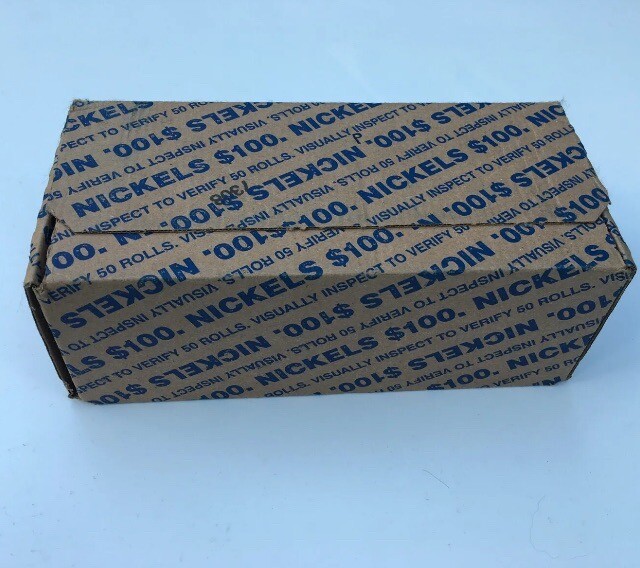 BOX OF NICKELS WITH 50 BANK ROLLS 2,000 JEFFERSON NICKELS CIRCULATED UNSEARCHED