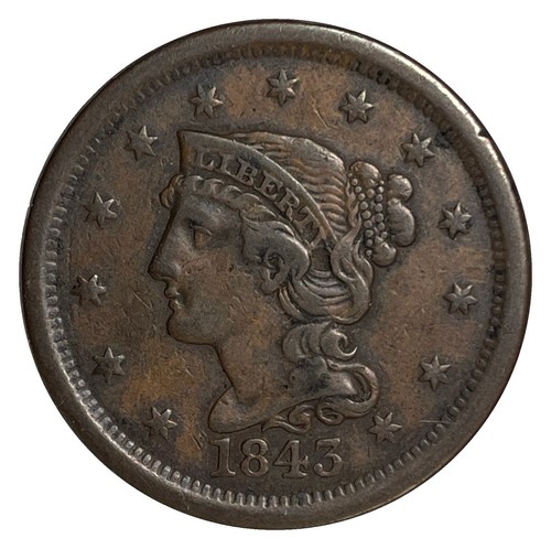 1843 Braided Liberty Petite Head Large Cent Choice VF Very