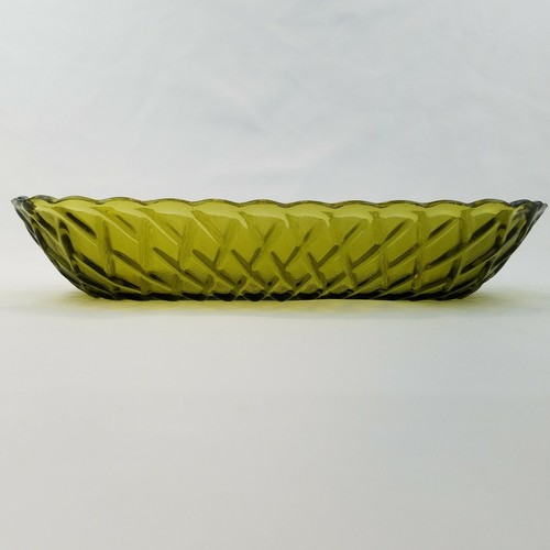 Indiana Glass Vintage Celery Snack Oblong Avocado Green Lattice Bowl 10.5" - Picture 3 of 5