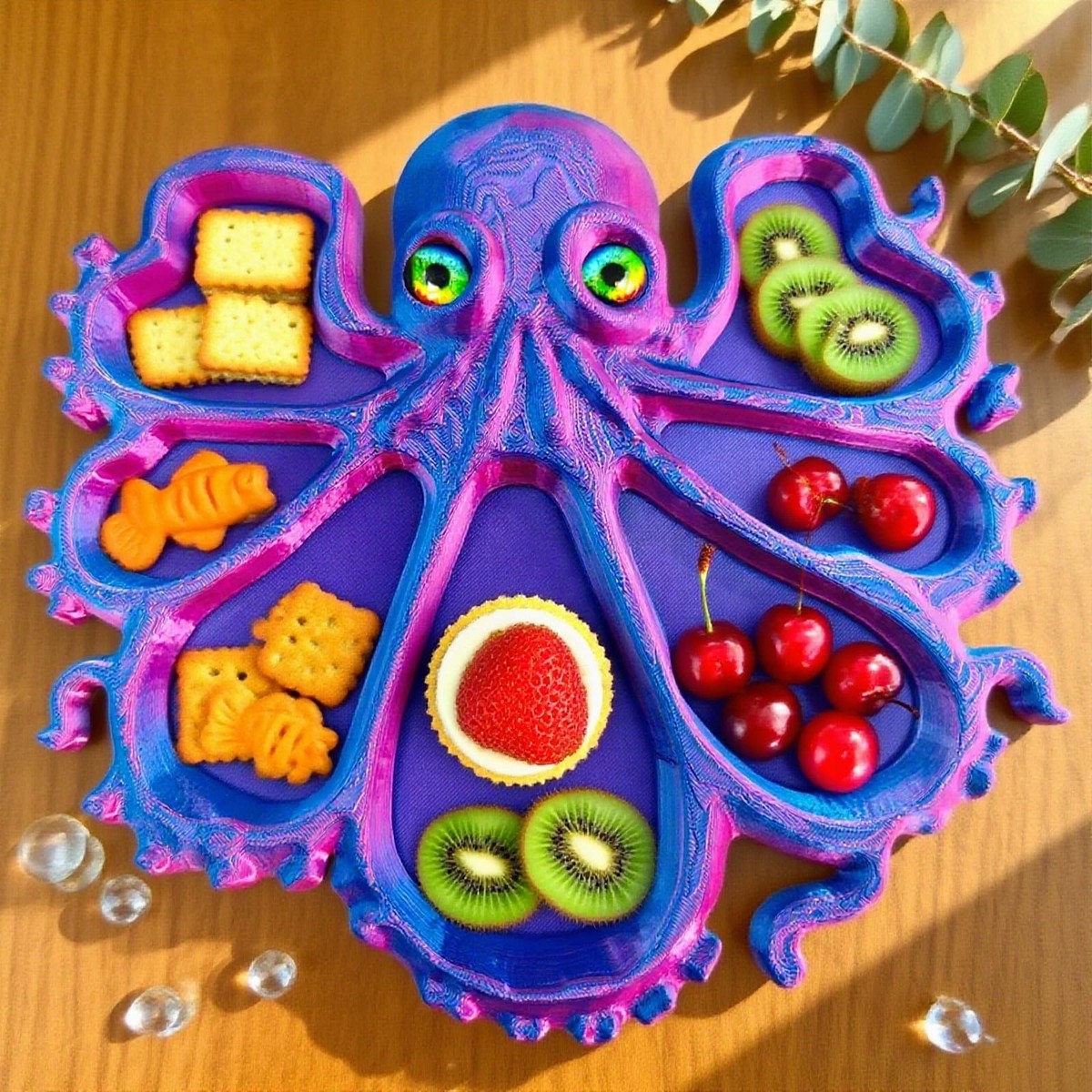小物 auskou fooded scarf dinoworks oops Josunlealy Unique Octopus Fruit Plate 3D Printed Grid Snack Plate