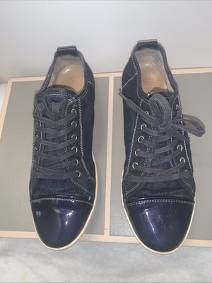 AGL Sneakers Denim Blue Patent Cap Tie Leather Shoes Lace Up 37 Made In Italy