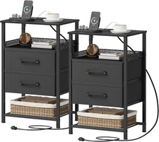 Nightstand Set of 2, Night Stands with Charging Station, 26.4 Inch Tall Bedside