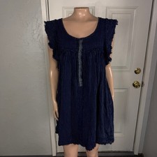 Free people Women's Dress Large Blue Ridge Indigo Tunic top We the Bohemian N13