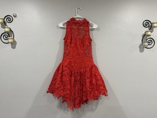 Lou Red Crochet Lace Sheer Back Sleeveless Asymmetrical Hem Dress Sz XS