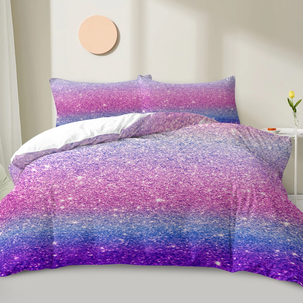 3PCS Duvet Cover Set Colorful Star Sky Soft Bedding Set With 2 Pillowshams Twin