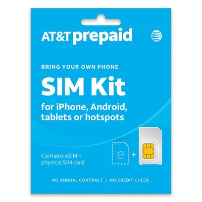 AT&T Prepaid Sim eSIM Combo Bring Your Own Phone 4G.5G LTE Mail Ship Only Blue