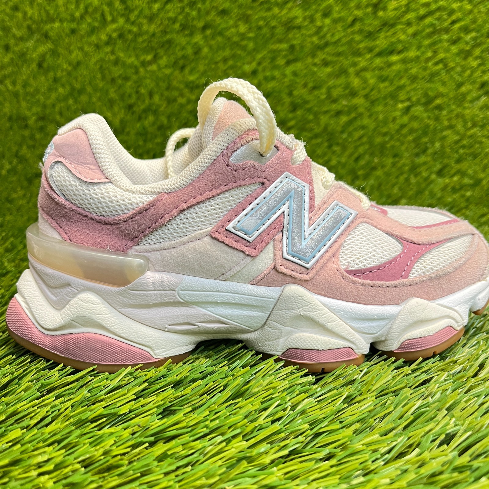 New Balance 9060 Girls Size 11C Pink White Beige Running Athletic Shoes Sneakers