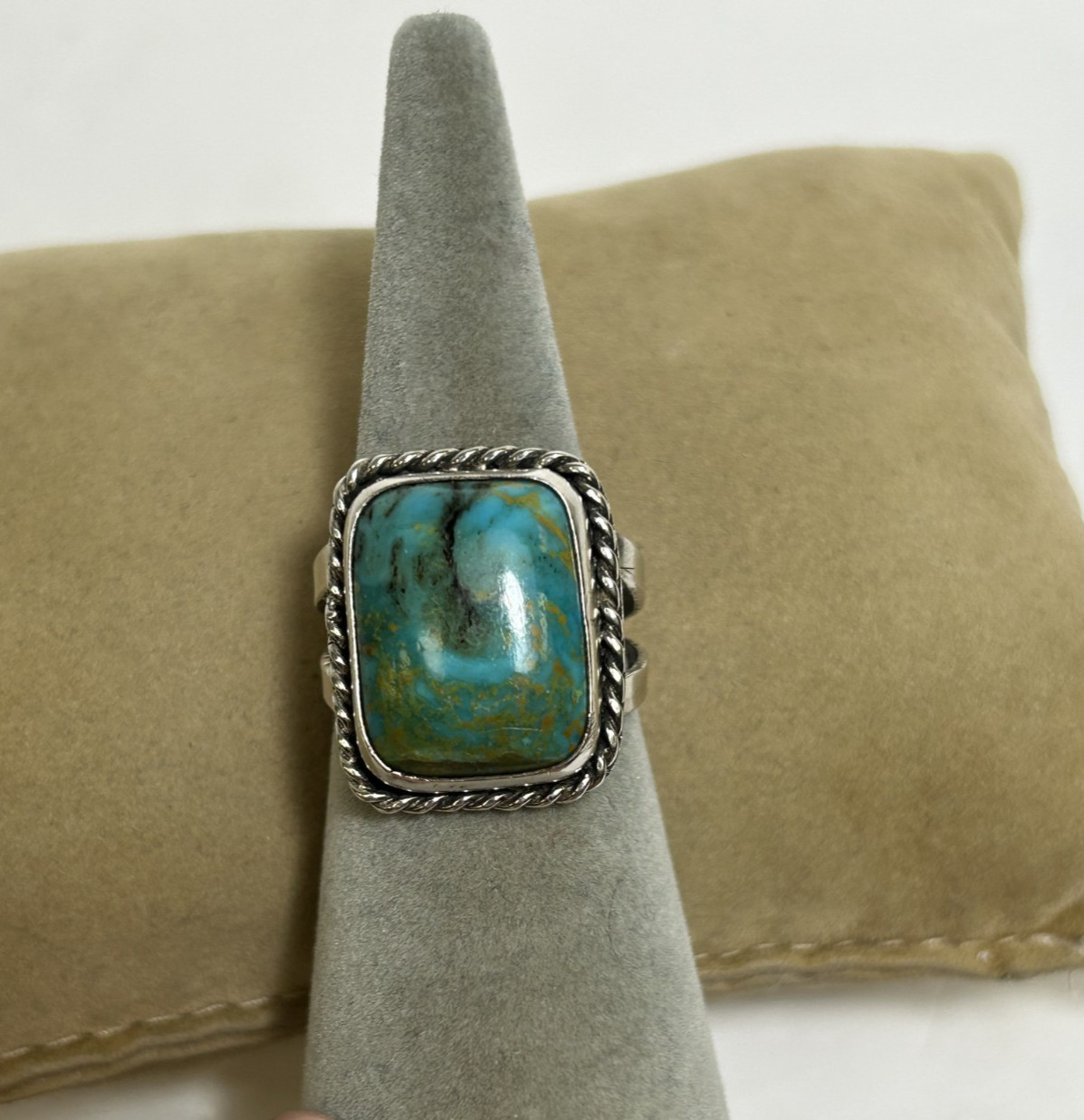 NATIVE SILVER TONE LARGE RECTANGULAR TURQUOISE RO… - image 2