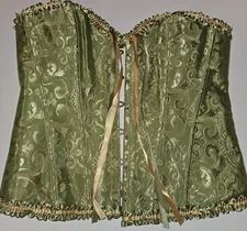 Womens Green Brocade Lace Up  Corset Size XXL